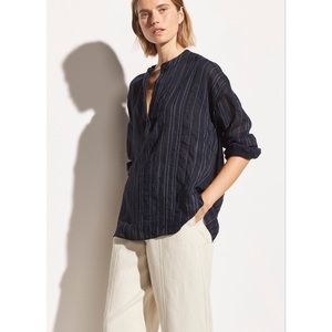 Ann Taylor Black Diagonal Striped V-Neckline Blouse